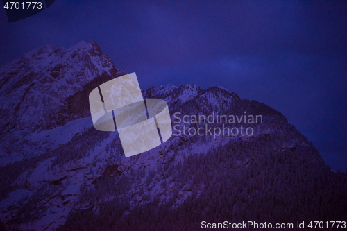 Image of mountain village in alps  at night