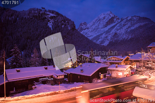 Image of mountain village in alps  at night