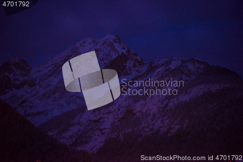 Image of mountain village in alps  at night