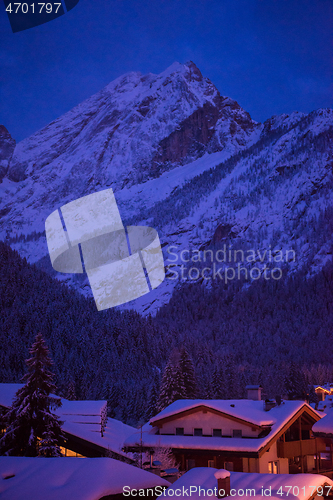 Image of mountain village in alps  at night