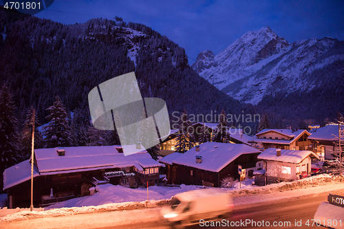 Image of mountain village in alps  at night