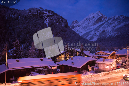 Image of mountain village in alps  at night