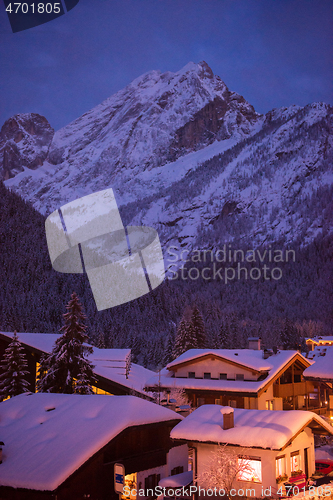 Image of mountain village in alps  at night