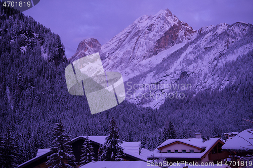 Image of mountain village in alps  at night