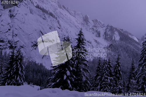 Image of mountain village in alps  at night