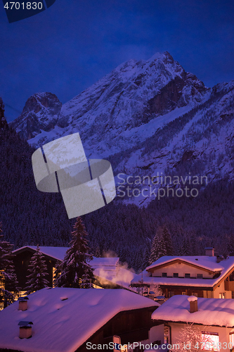 Image of mountain village in alps  at night