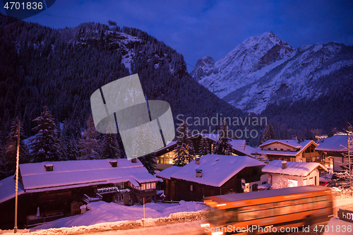 Image of mountain village in alps  at night