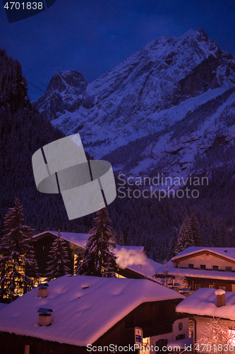 Image of mountain village in alps  at night