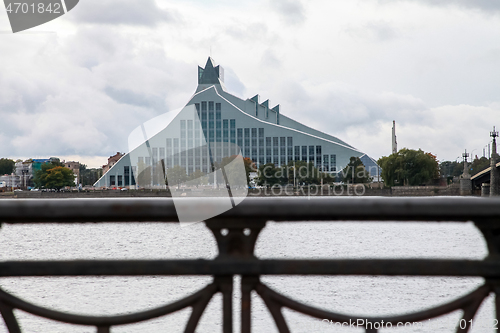 Image of National Library in center of Riga.