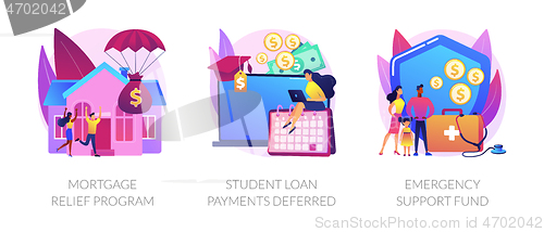 Image of Coronavirus stimulus package plan abstract concept vector illustrations.