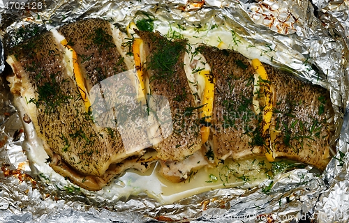 Image of baked fish with lemon and dill