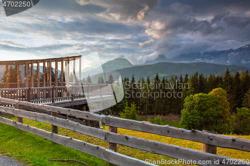 Image of Dachstein mountain and summer valley views from Almwelt Austria 