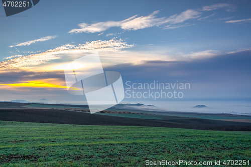 Image of Landscape covered with fog in Central Bohemian Uplands, Czech Re