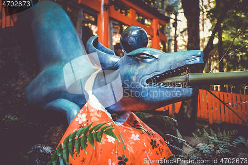 Image of Fox purification fountain at Fushimi Inari Taisha, Kyoto, Japan