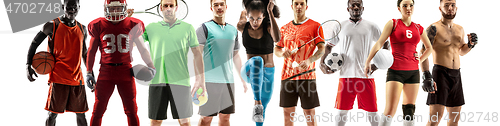 Image of Sport collage about female athletes or players. The tennis, running, badminton, volleyball.