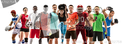 Image of Sport collage about female athletes or players. The tennis, running, badminton, volleyball.