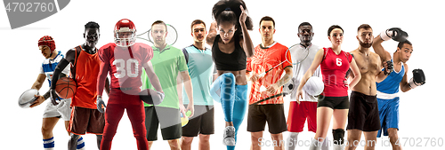 Image of Sport collage about female athletes or players. The tennis, running, badminton, volleyball.