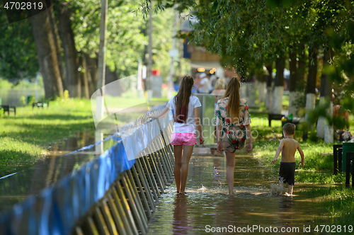 Image of Special water barriers to prevent flood caused by river spill after heavy rains set in Vadul lui Voda beach area