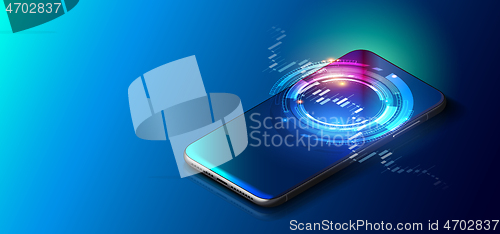 Image of Modern Mobile Cell Phone on Colorful Background.