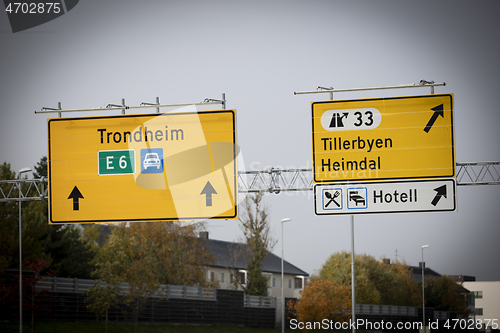 Image of Road Sign towards Trondheim