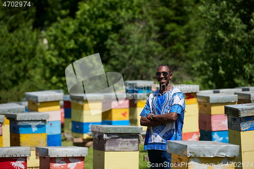 Image of african beekeeper local black honey producer