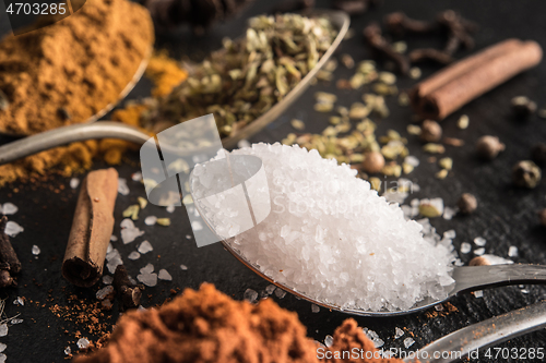 Image of Various spices spoons