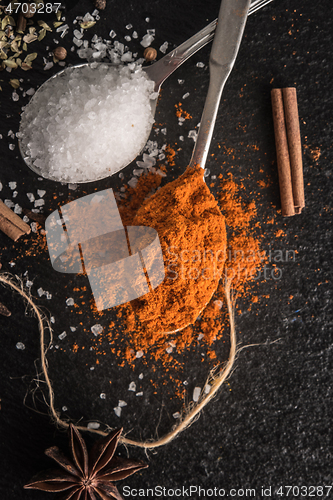 Image of Various spices spoons