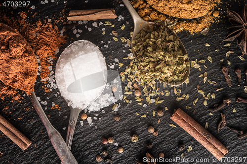 Image of Various spices spoons