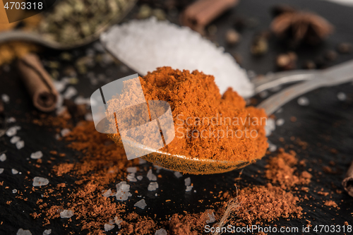 Image of Various spices spoons