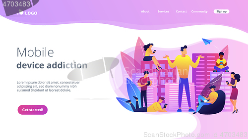 Image of Smartphone addiction concept landing page.