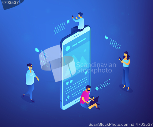 Image of Social media messages isometric 3D concept illustration.