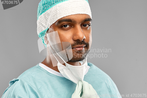 Image of face of doctor or surgeon with protective mask