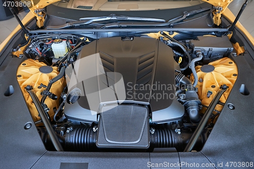 Image of Car Engine Bay, powerful V8 sport coupe