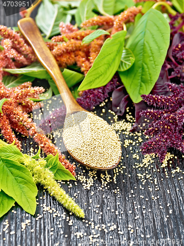 Image of Amaranth groats in spoon on black board