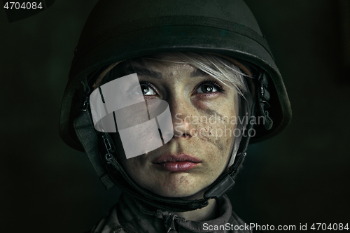 Image of Portrait of young female soldier