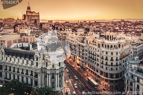 Image of Panoramic view of Gran Via, Madrid, Spain.