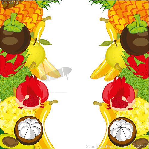 Image of Decorative background from exotic fruit on white