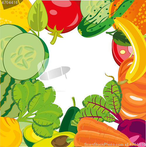 Image of Vector illustration ripe vegetables and fruit decorative background