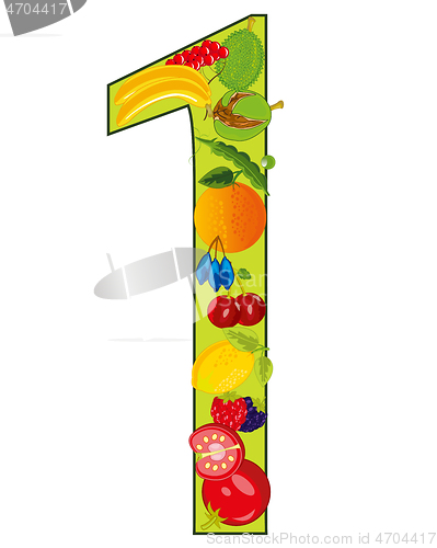 Image of Decorative numeral one with fruit and vegetable