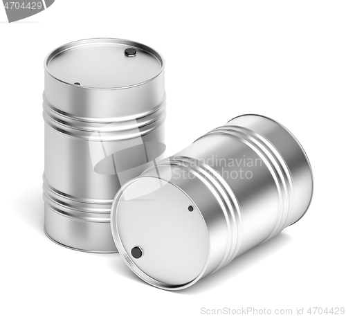 Image of Steel barrels on white background