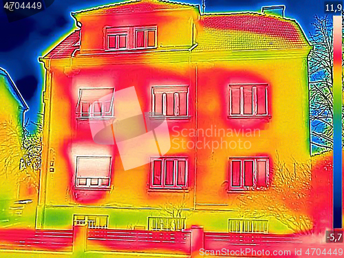 Image of Infrared thermovision image showing lack of thermal insulation o