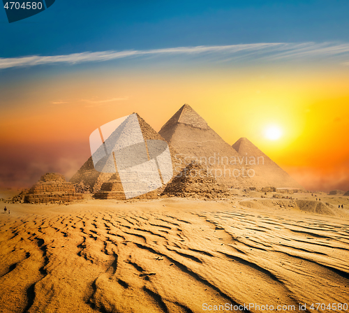 Image of Pyramids in sand desert