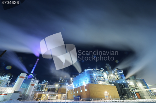 Image of Factory at Night Air Pollution From Industrial Smoke