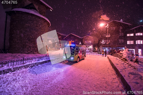 Image of Electric taxi bus in the car-free holiday montain resort