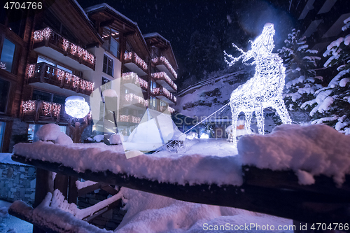 Image of snowy streets of the Alpine mountain village