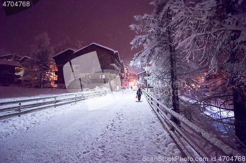 Image of snowy streets of the Alpine mountain village