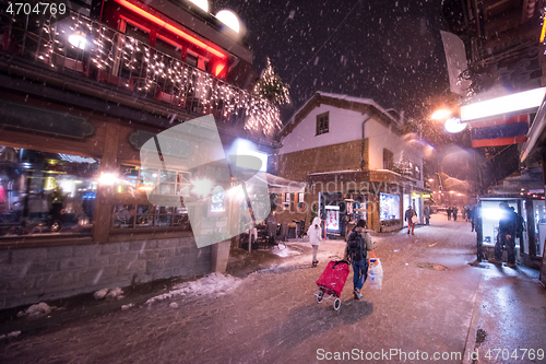 Image of snowy streets of the Alpine mountain village