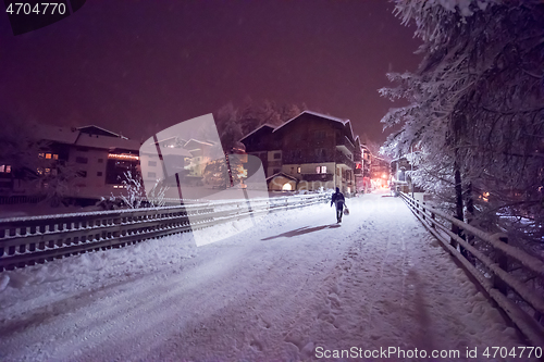 Image of snowy streets of the Alpine mountain village