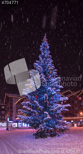 Image of snowy streets of the Alpine mountain village