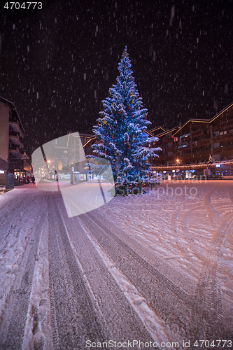 Image of snowy streets of the Alpine mountain village